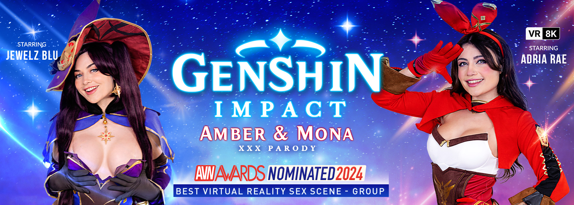 Genshin Impact Porn Parody: Amber & Mona - VR Video, Starring: Jewelz Blu, Adria Rae